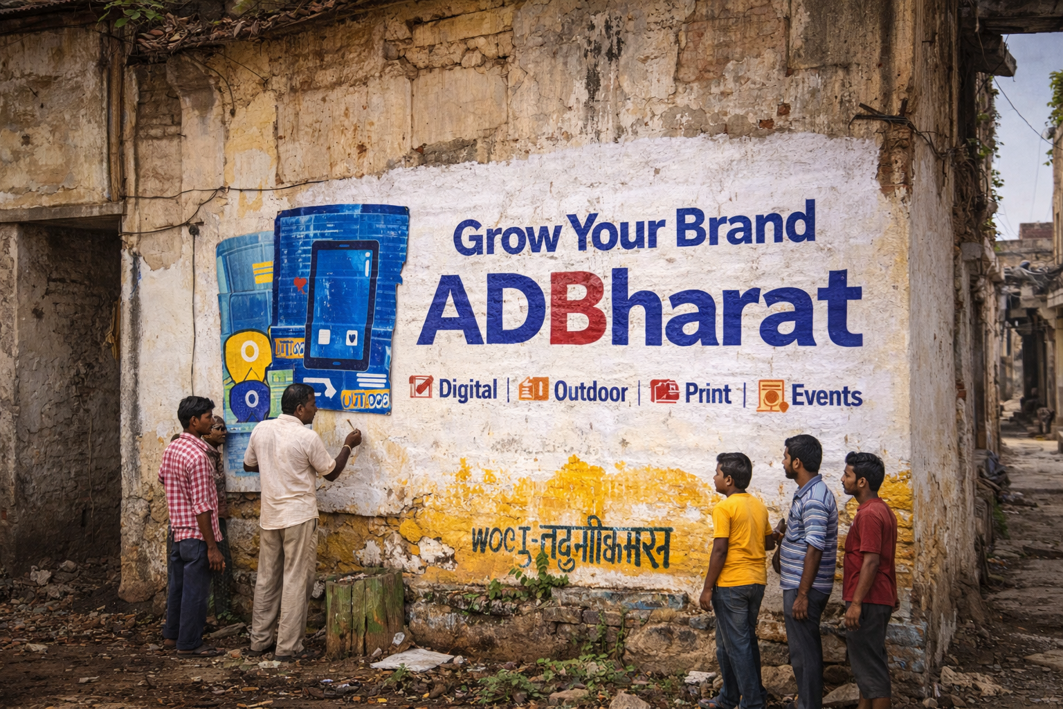 Hoardings and outdoor advertising along a busy road